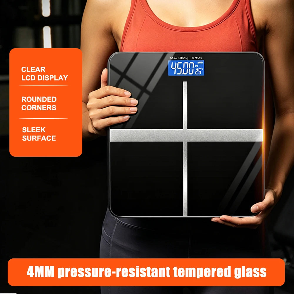 Digital Bathroom Scale With Tempered Glass Platform And Weight LCD Readout