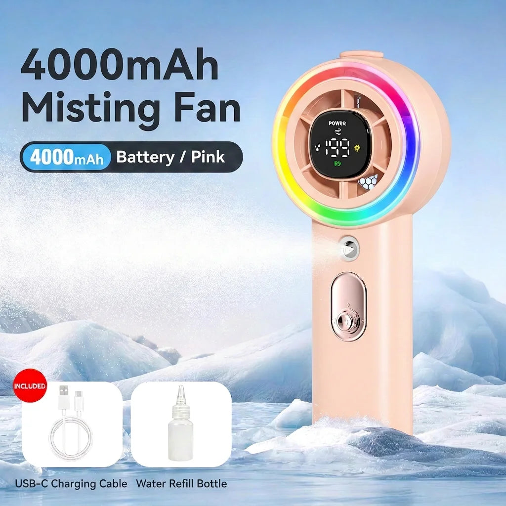 Handheld Mist Spray Cooling Fan With Dual Function Rechargeable Battery