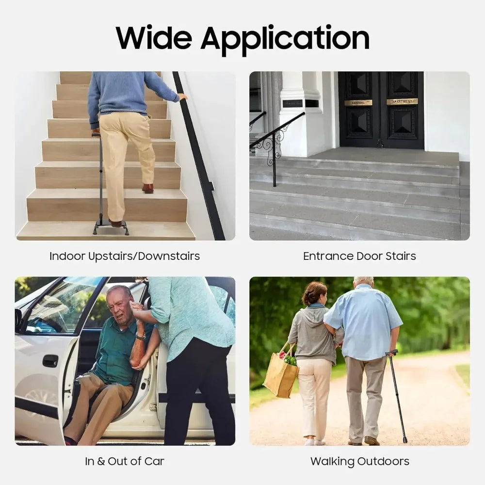 Aluminum Four Leg Stair Climbing Mobility Cane With Adjustable Support