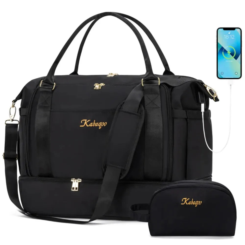 Kabaqoo Women Travel Duffle Bag With USB And Shoe Compartment