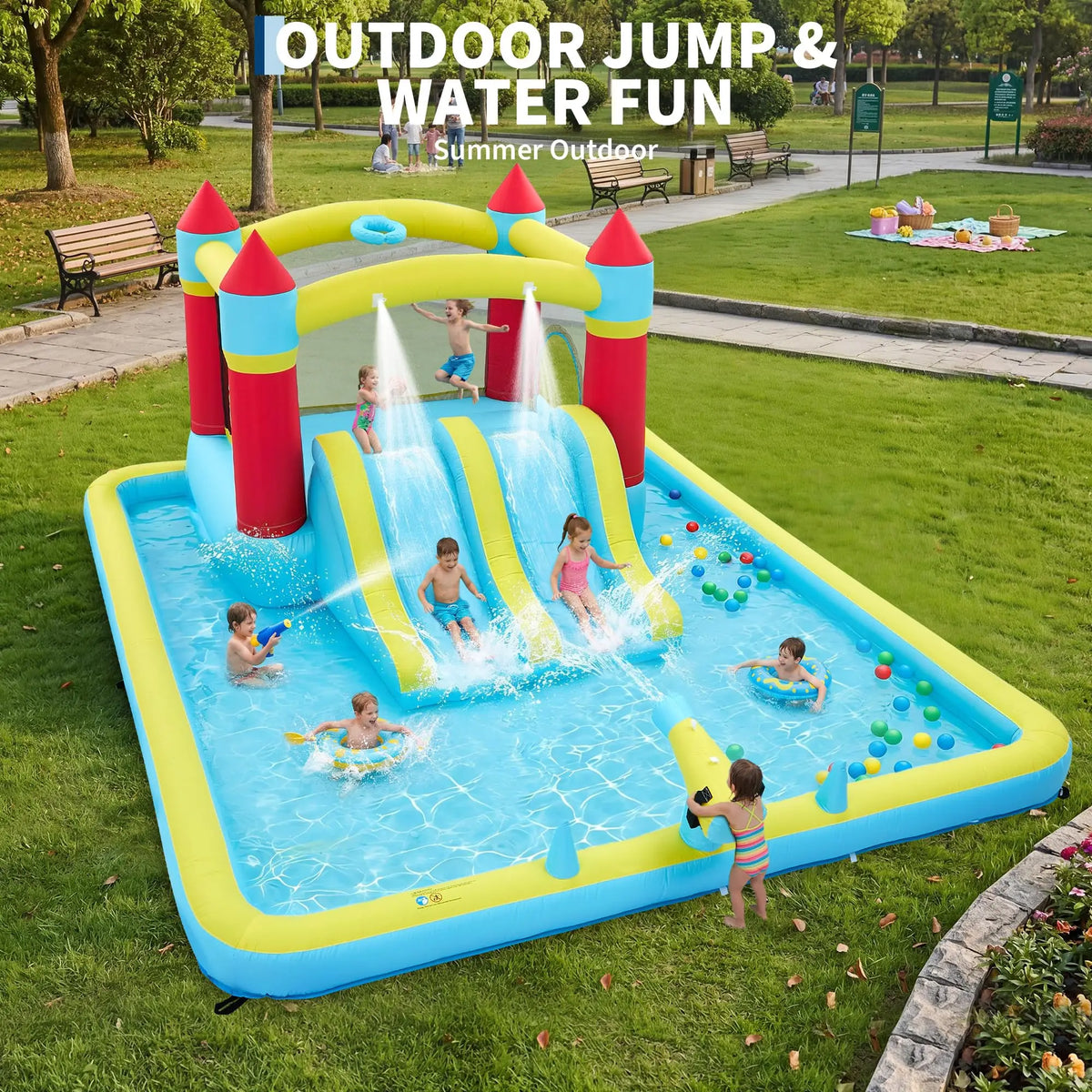HiMISS Inflatable Bounce House With Slide And Splash Pool Playset
