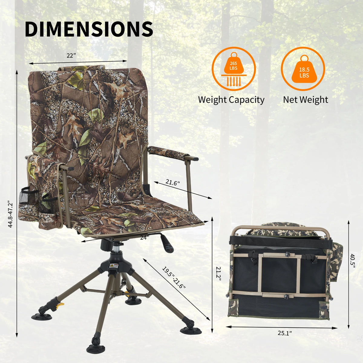 HOSSLLY 360 Degree Swivel Camping Chair with Mesh Backrest