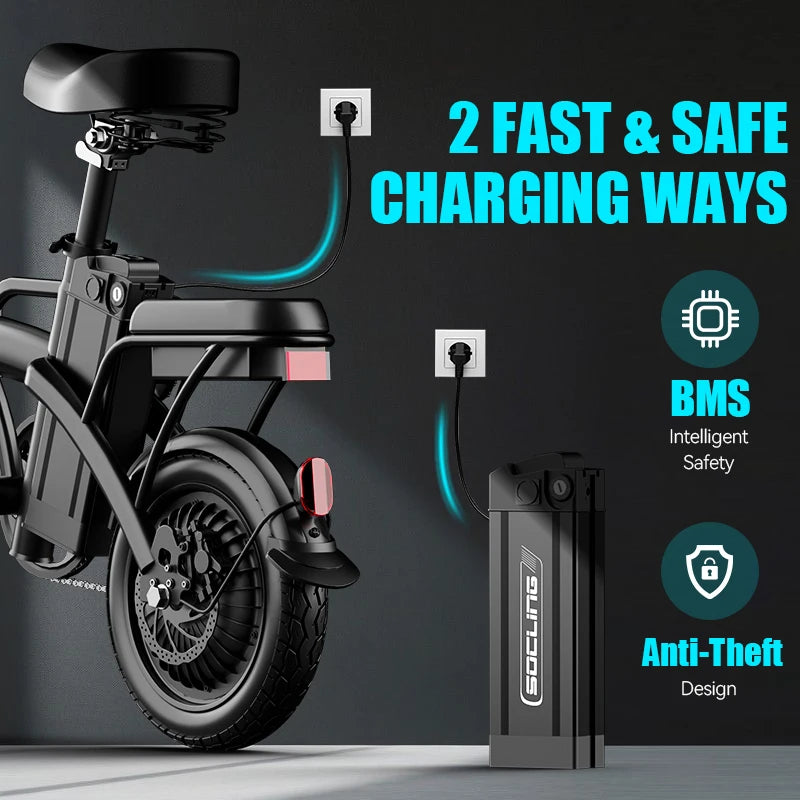 Compact Foldable Electric Bike With Rear Disc Brake And Cargo Basket