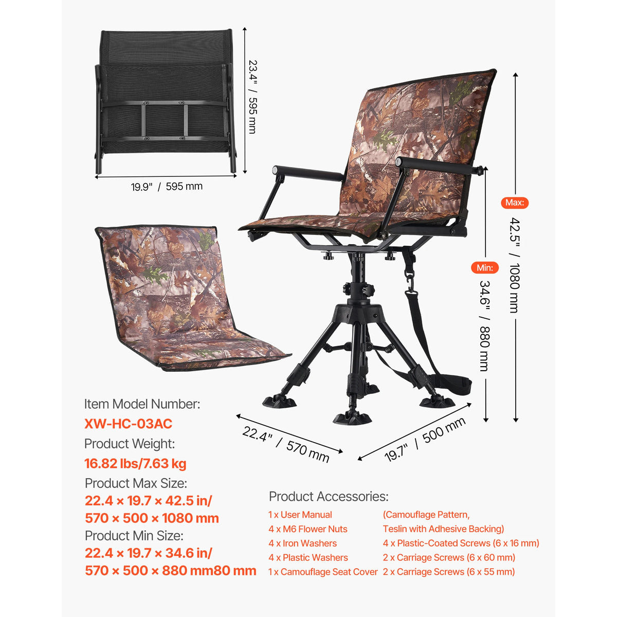 Foldable Silent Swivel Hunting Chair For Outdoor Camping Seating