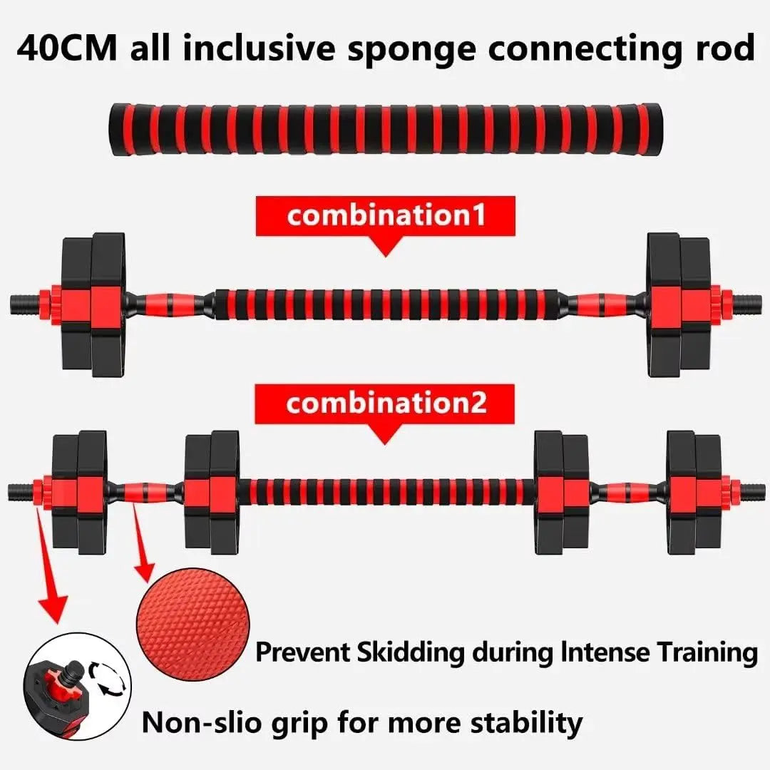 Adjustable Dumbbell Convertible Barbell Rubber Coated Home Gym Set
