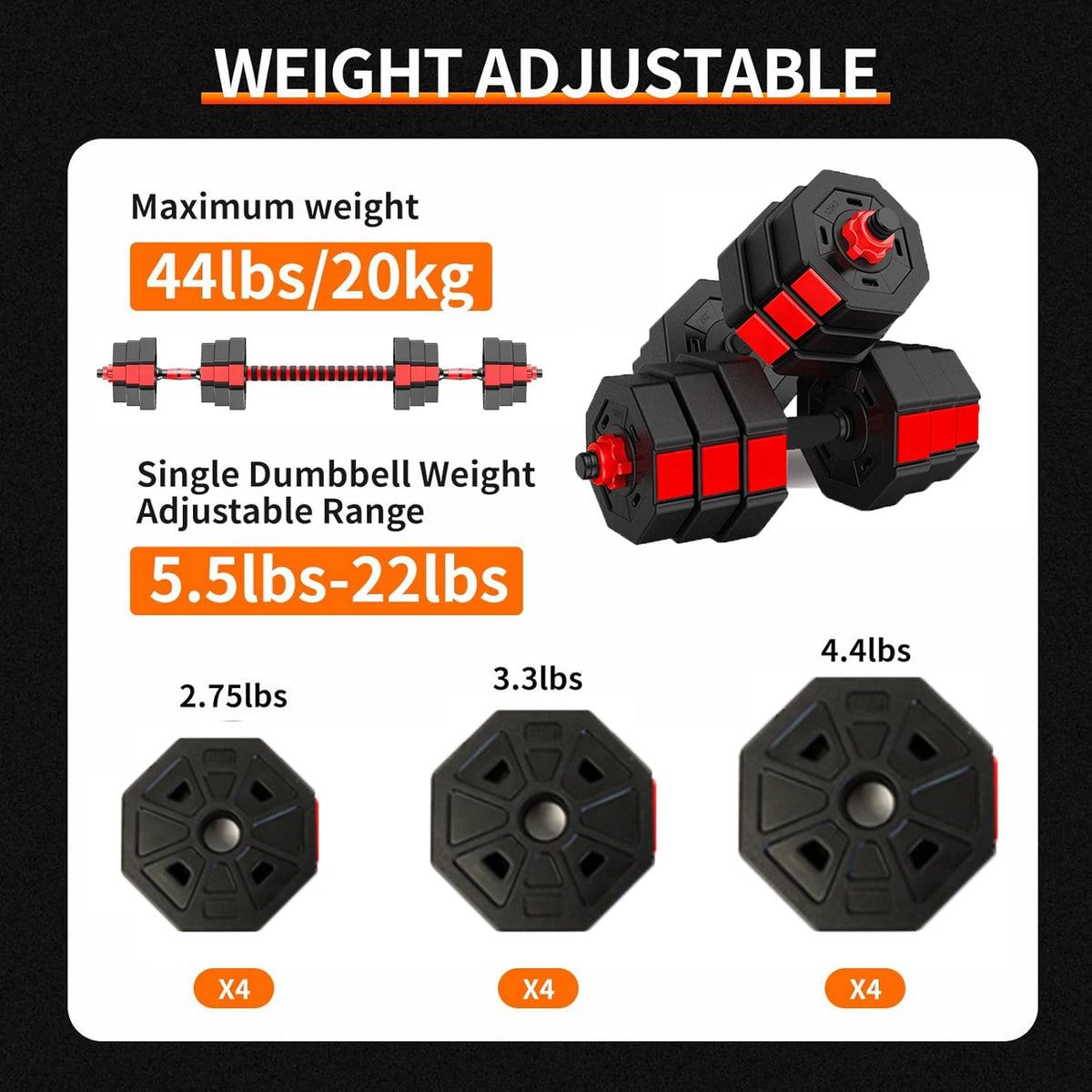 Adjustable Dumbbell Convertible Barbell Rubber Coated Home Gym Set