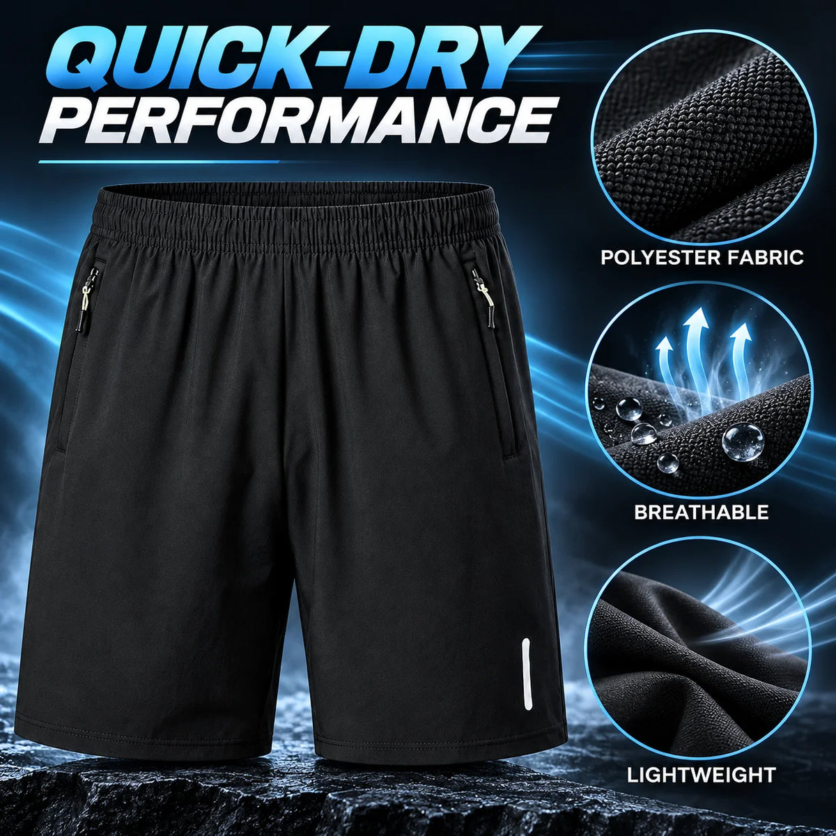 Men's Breathable Quick Dry Running Shorts With Zipper Pockets