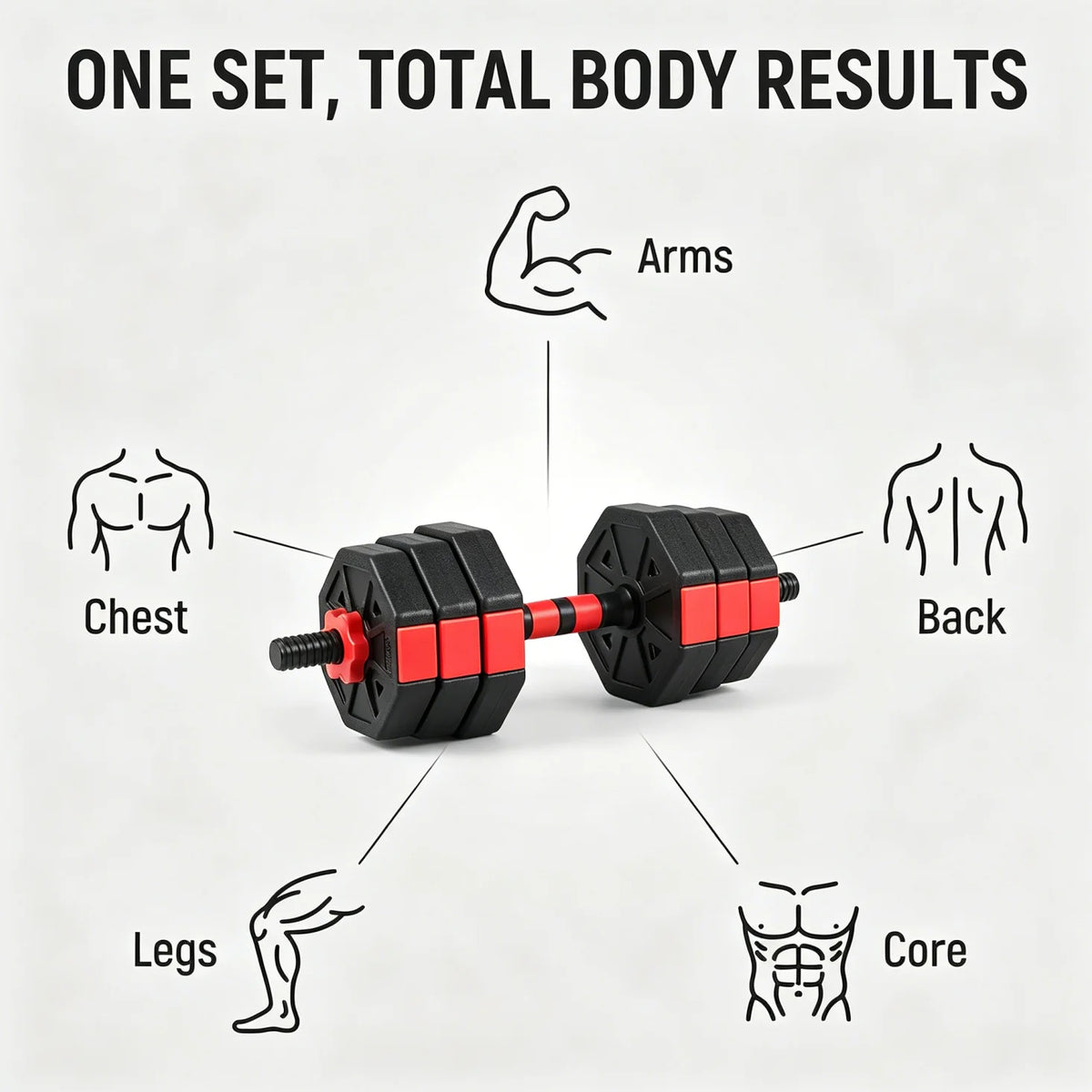Adjustable Dumbbell Convertible Barbell Rubber Coated Home Gym Set