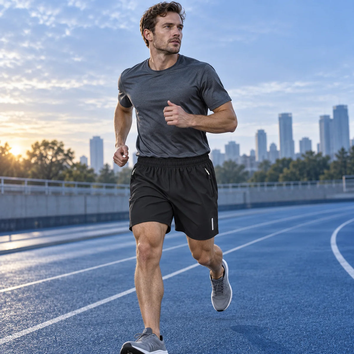 Men's Breathable Quick Dry Running Shorts With Zipper Pockets