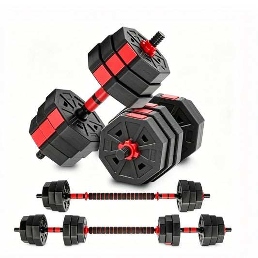 Adjustable Dumbbell Convertible Barbell Rubber Coated Home Gym Set