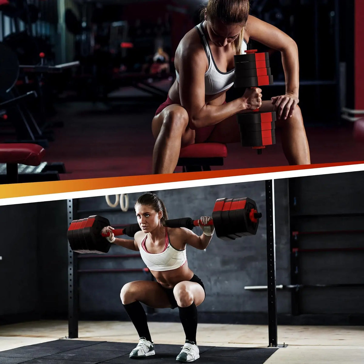 Adjustable Dumbbell Convertible Barbell Rubber Coated Home Gym Set