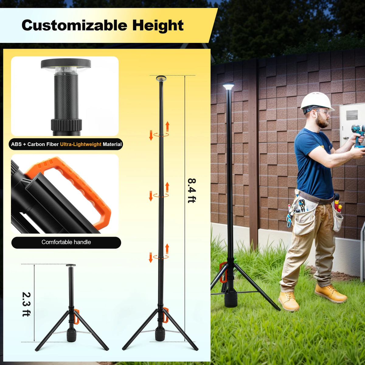 Rechargeable Telescopic Remote Control Dimmable Work Light