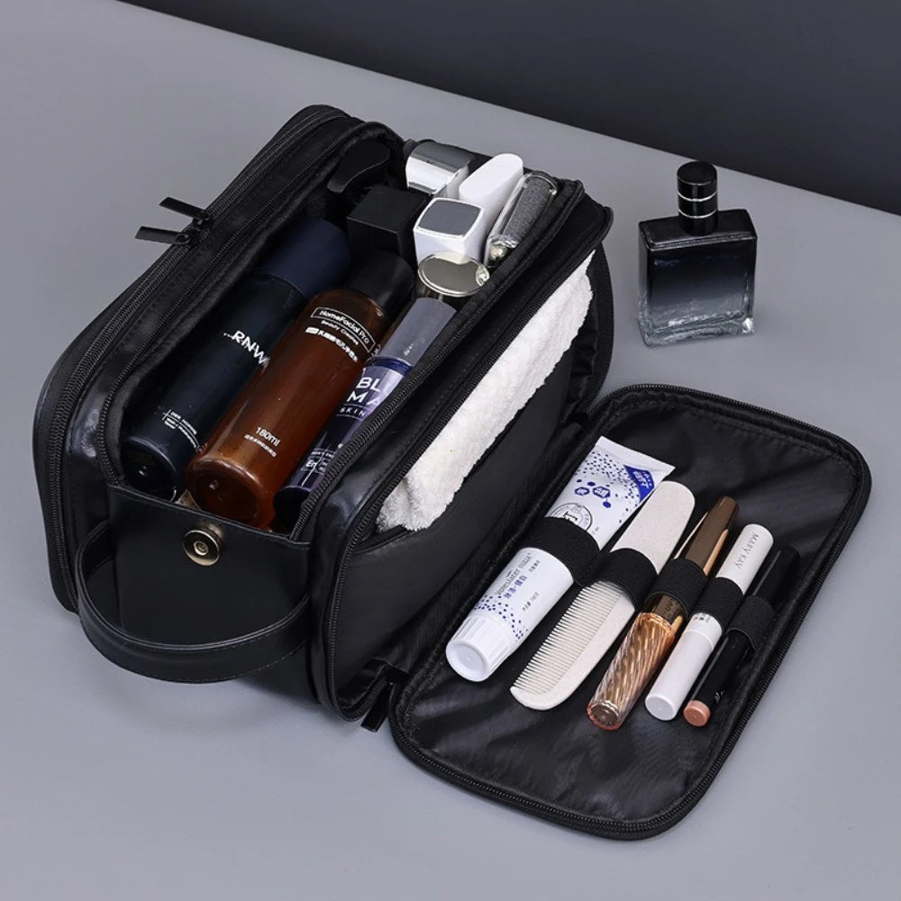 Durable Pu Leather Travel Toiletry Bag With Multiple Compartments