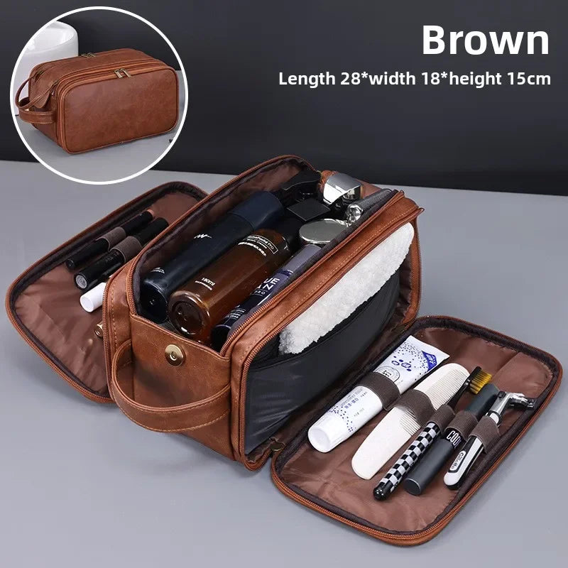 Durable Pu Leather Travel Toiletry Bag With Multiple Compartments