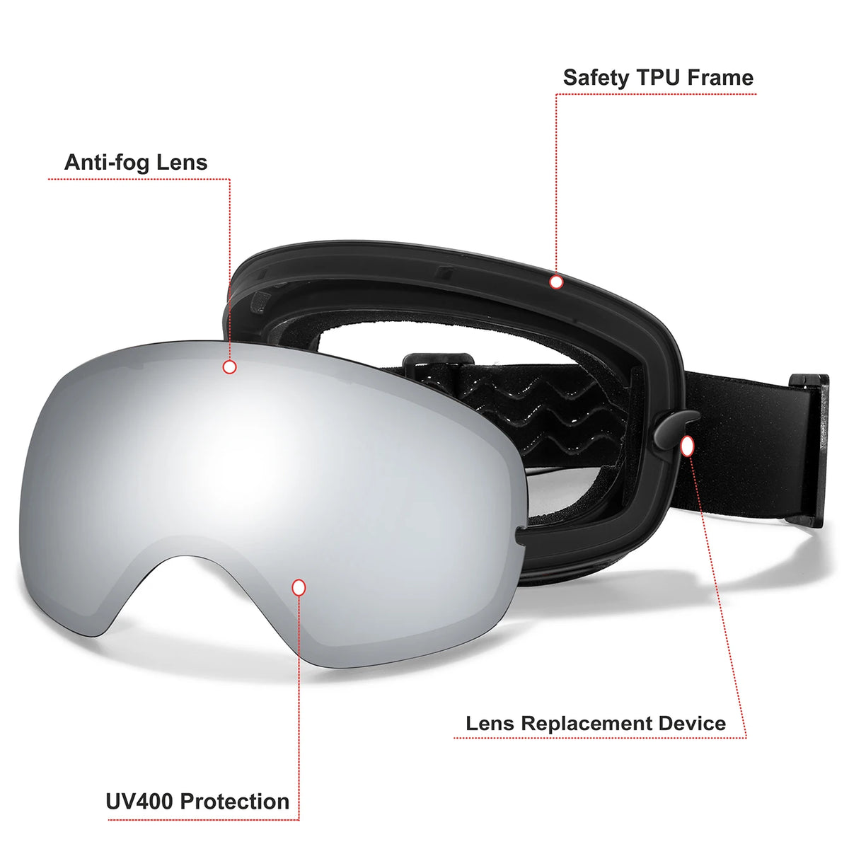 Unisex Professional UV400 Antifog Ski Goggles For Winter Sports