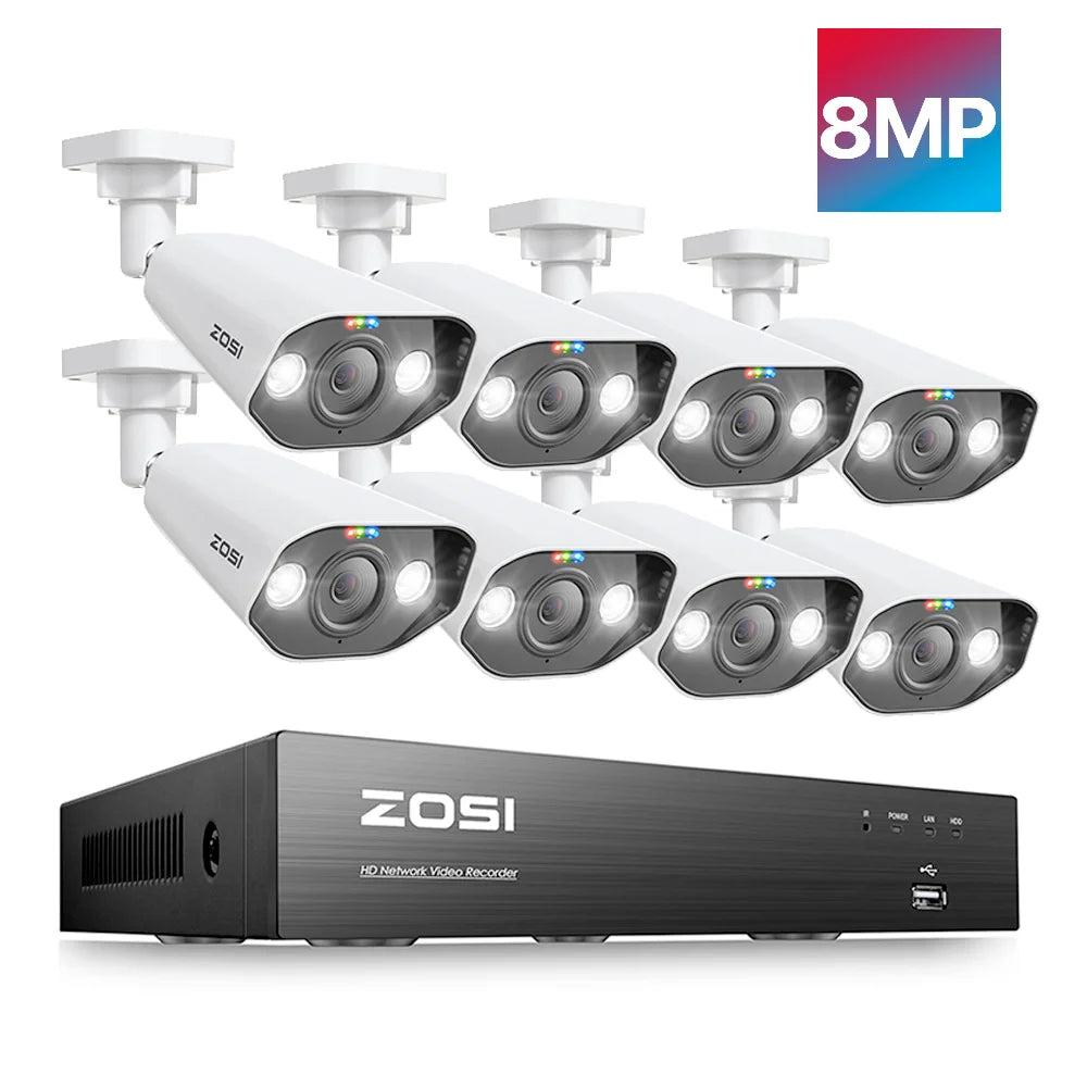 Zosi 8Ch 4K PoE CCTV Outdoor Security Camera Nvr Kit