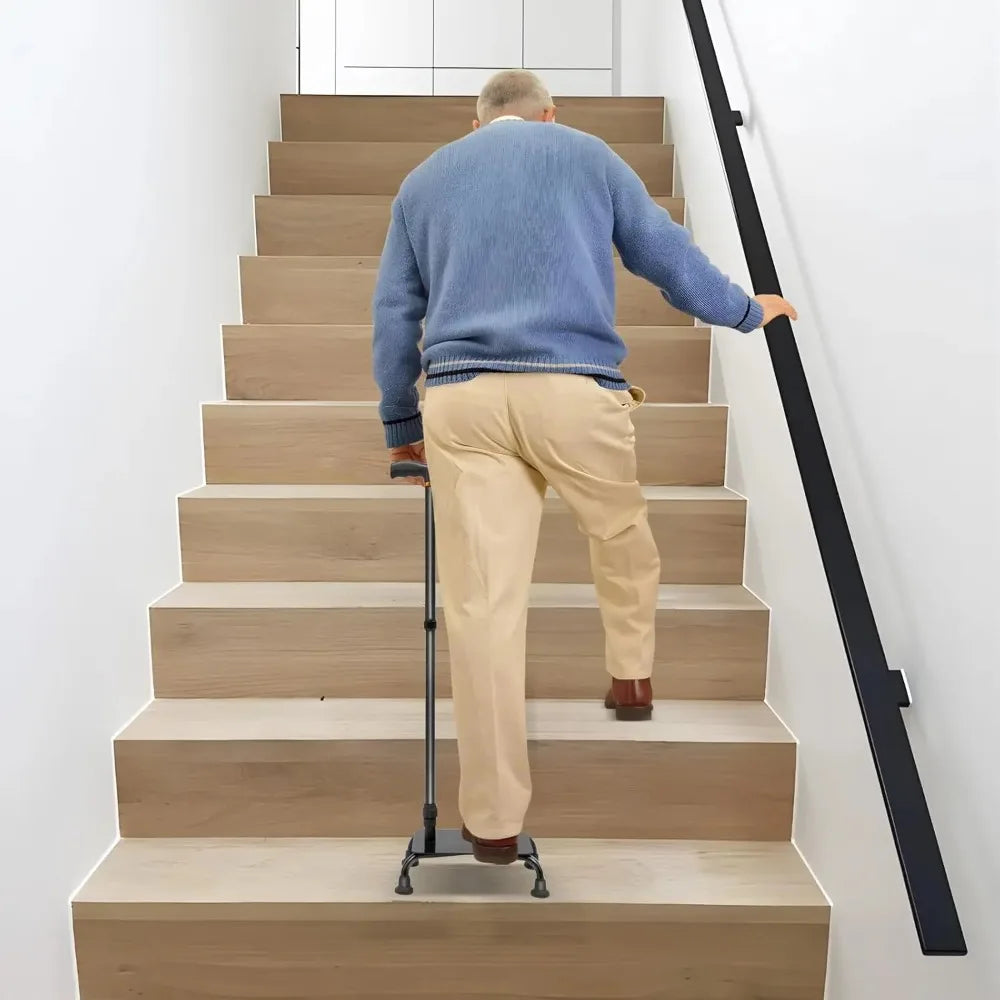 Aluminum Four Leg Stair Climbing Mobility Cane With Adjustable Support