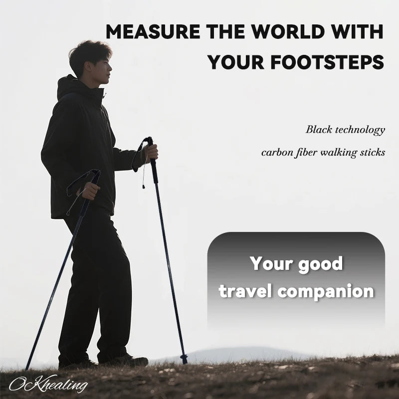 OKHEALING Carbon Fiber Foldable Antishock Trekking Poles For Hiking