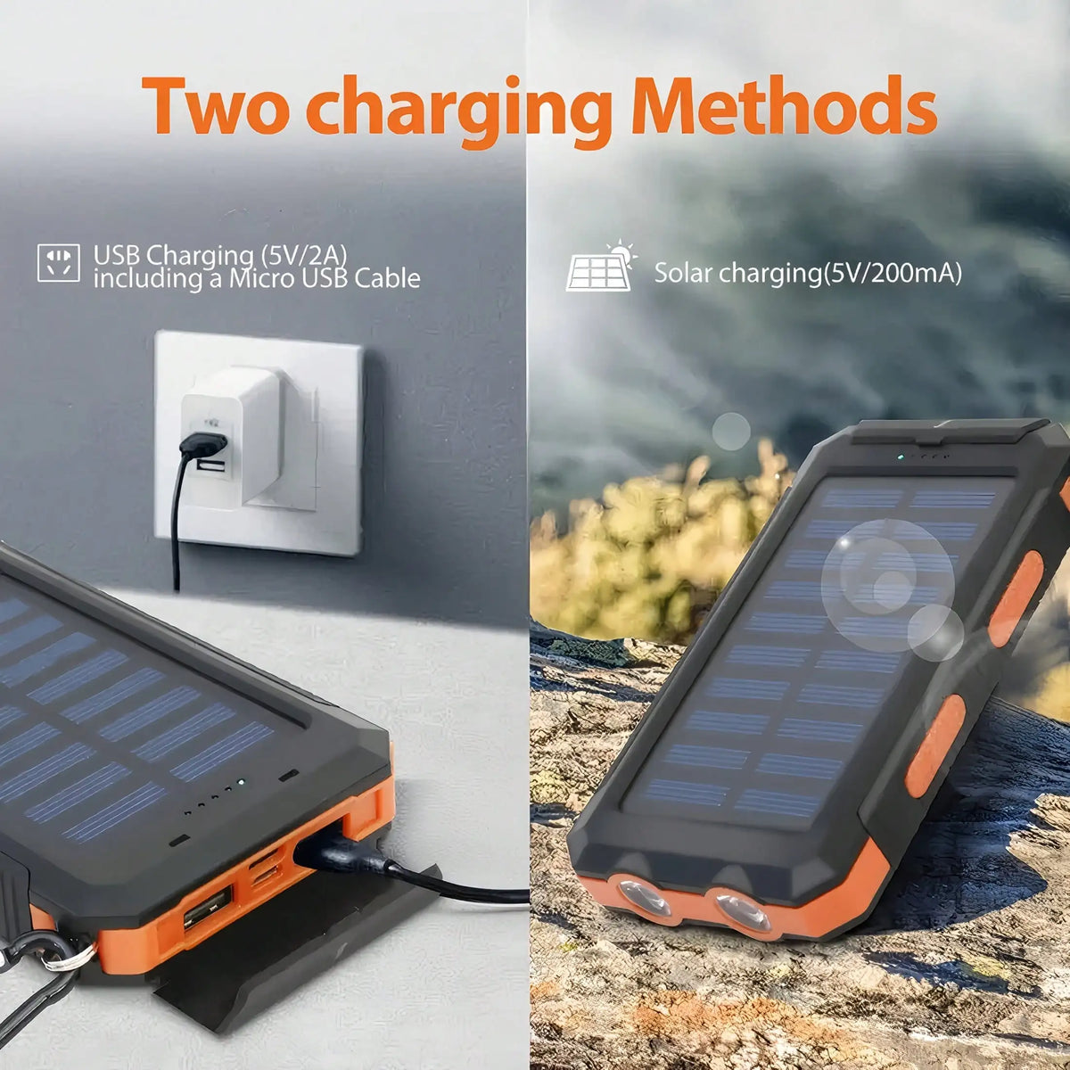 Portable 10000mAh Solar Power Bank With USB Type C Charging