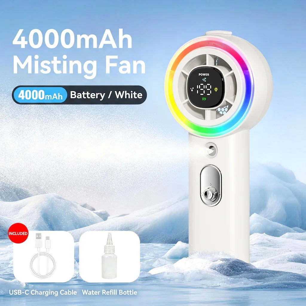 Handheld Mist Spray Cooling Fan With Dual Function Rechargeable Battery