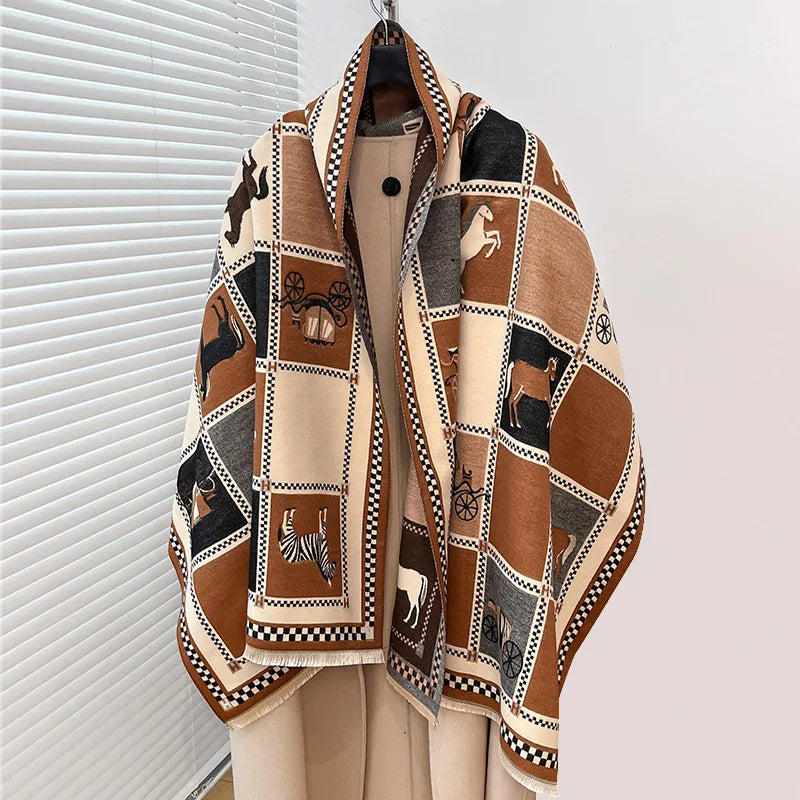 Irojeff Soft Women Horse Print Winter Scarf Shawl Wraps