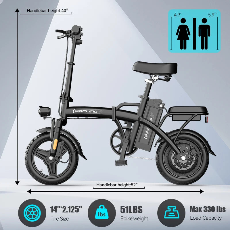 Compact Foldable Electric Bike With Rear Disc Brake And Cargo Basket