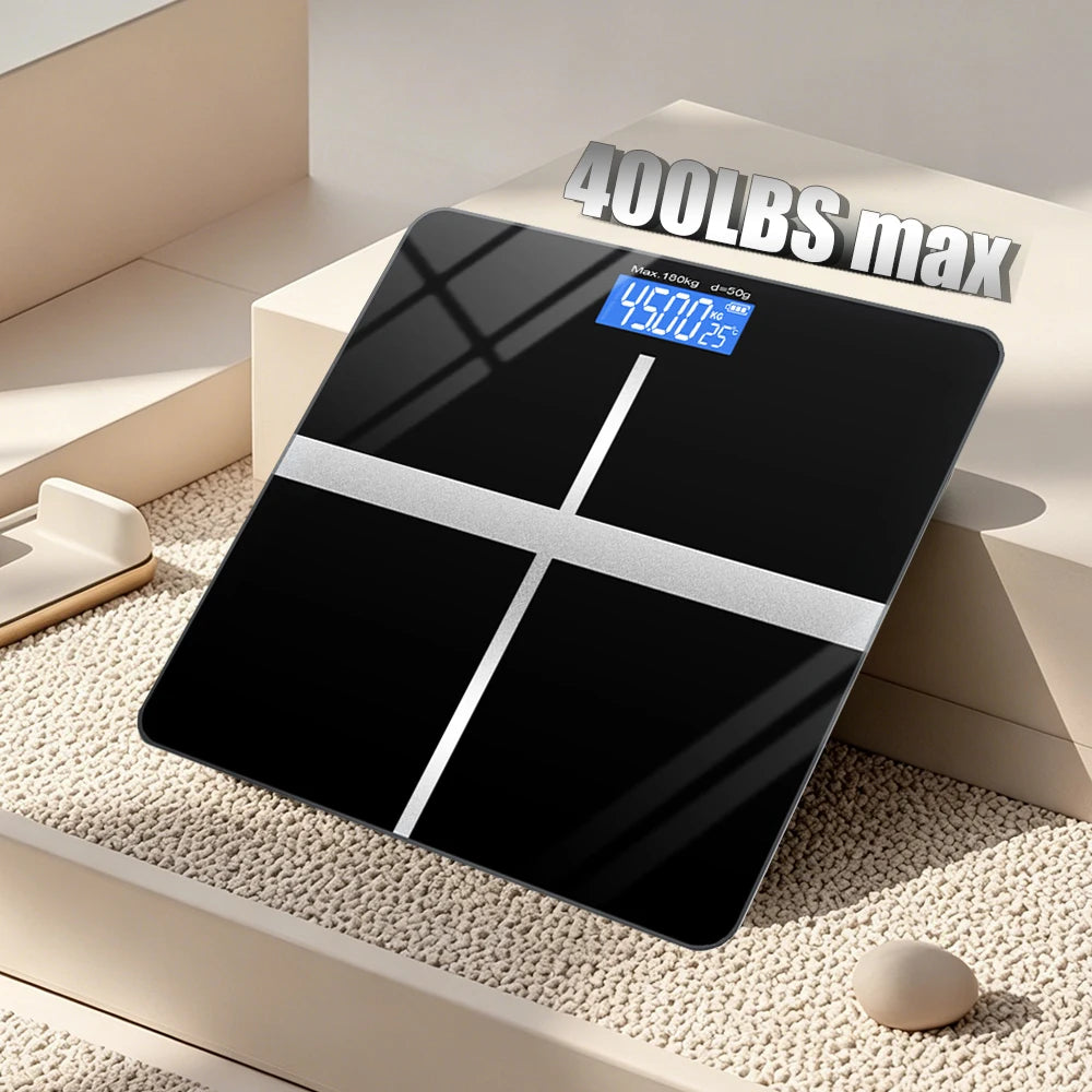 Digital Bathroom Scale With Tempered Glass Platform And Weight LCD Readout