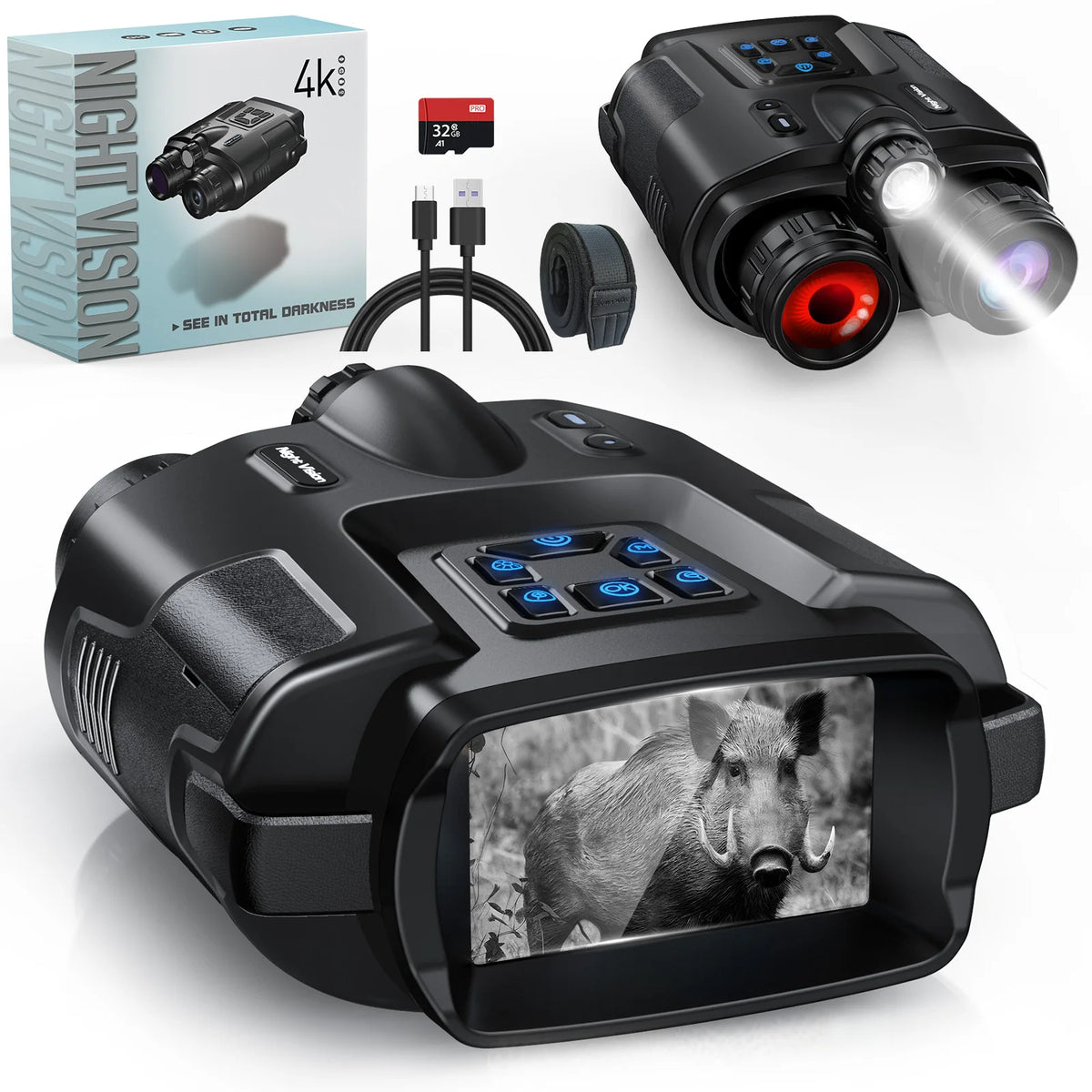 DIYIMIN Night Vision Binoculars 8X Magnification Infrared Rechargeable Scope