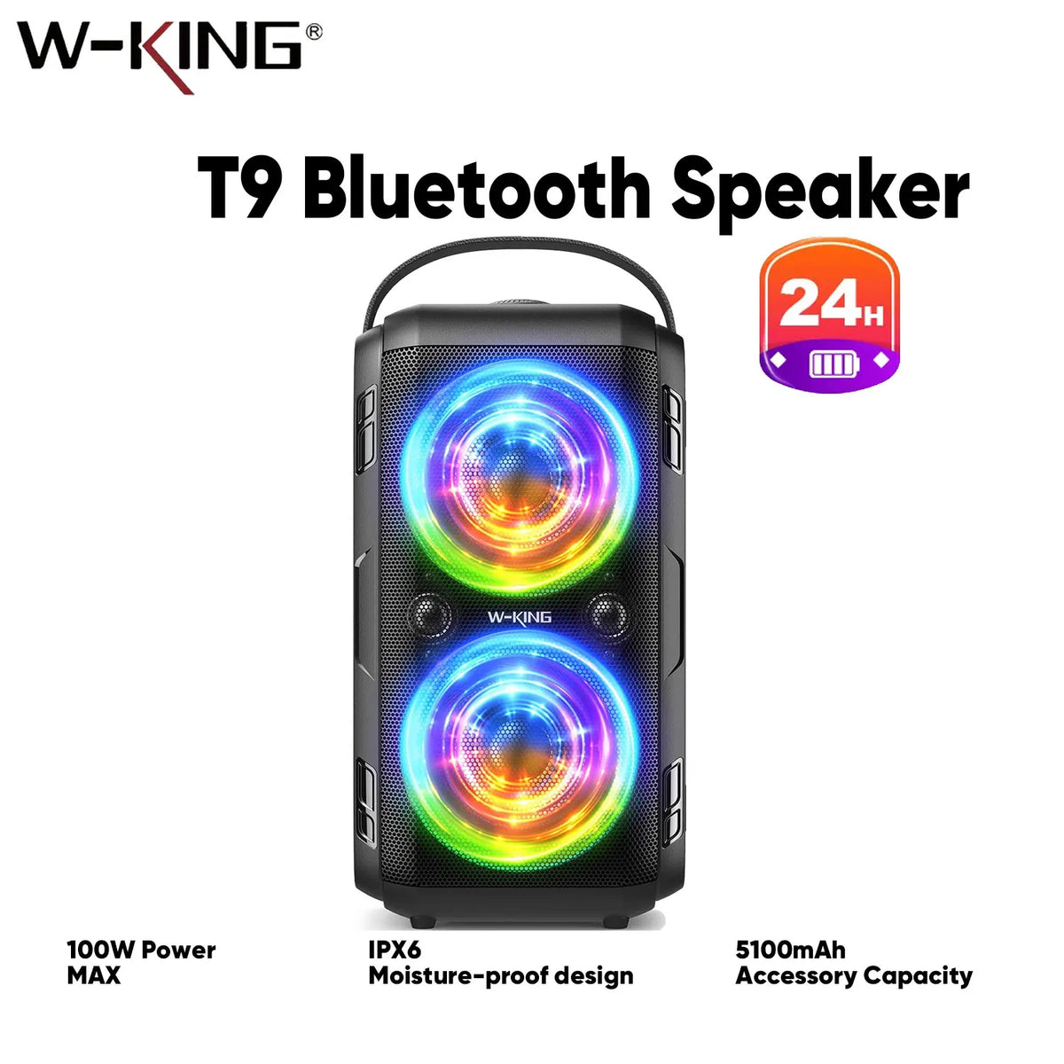 W-King 180W Portable Bluetooth Speaker With Subwoofer And Wireless Playback