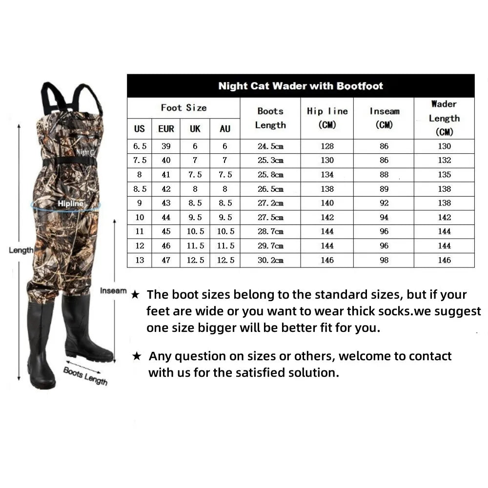 Night Cat Waterproof Chest Fishing Waders With Bootfoot Belt