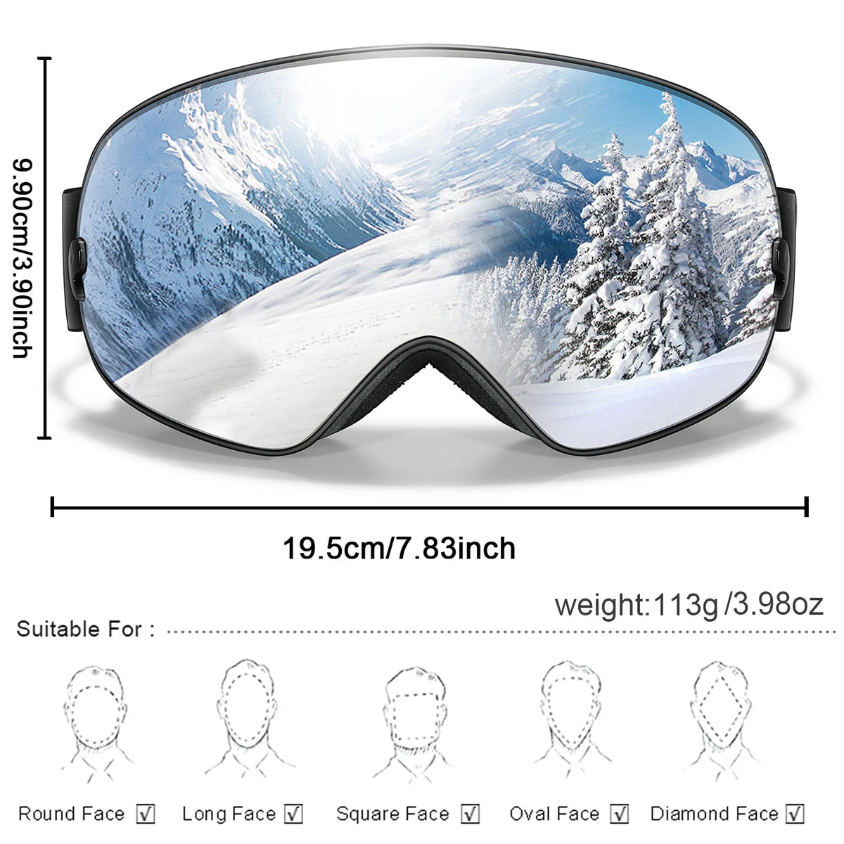 Unisex Professional UV400 Antifog Ski Goggles For Winter Sports