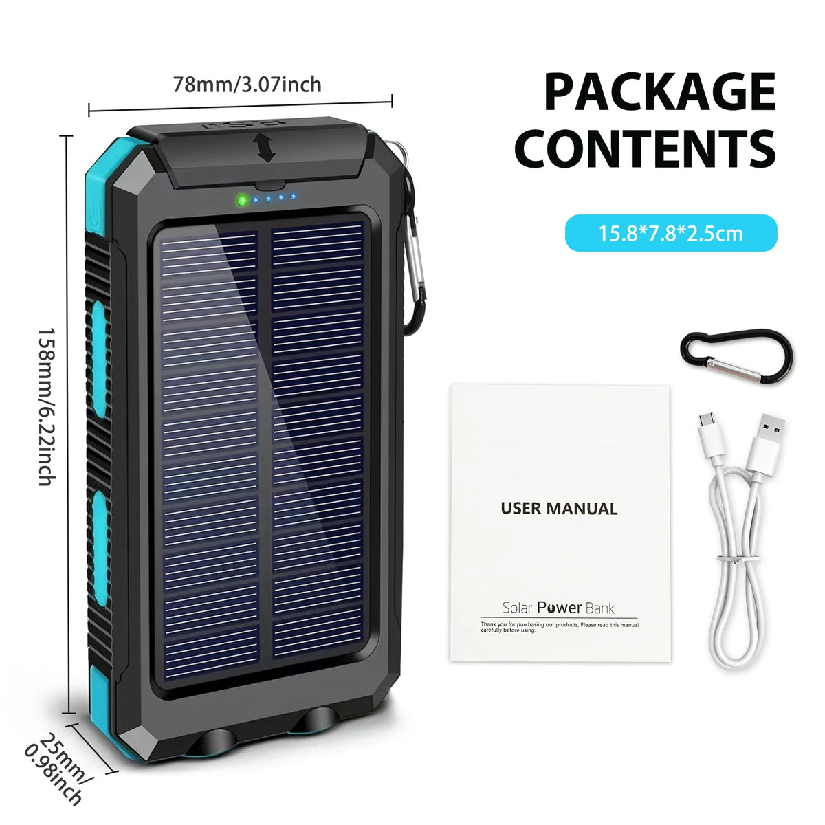 Portable Solar Power Bank With Led Flashlight Dual Usb Ports