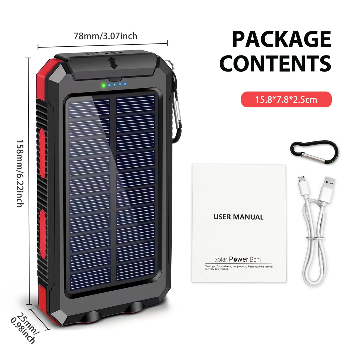 Portable Solar Power Bank With Led Flashlight Dual Usb Ports