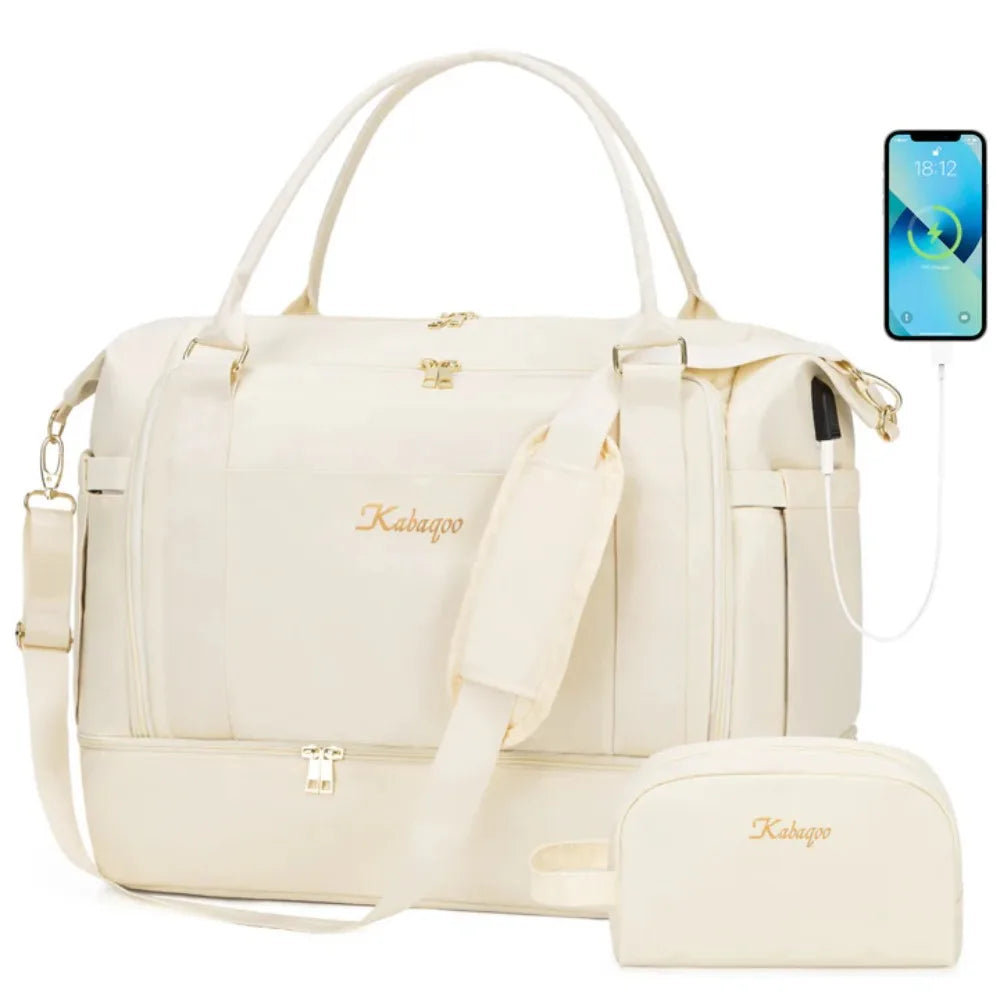Kabaqoo Women Travel Duffle Bag With USB And Shoe Compartment
