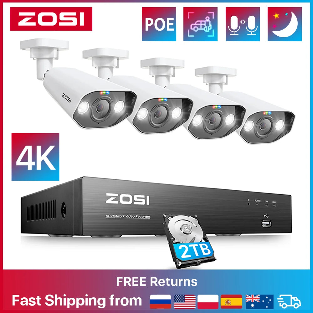 Zosi 8Ch 4K PoE CCTV Outdoor Security Camera Nvr Kit