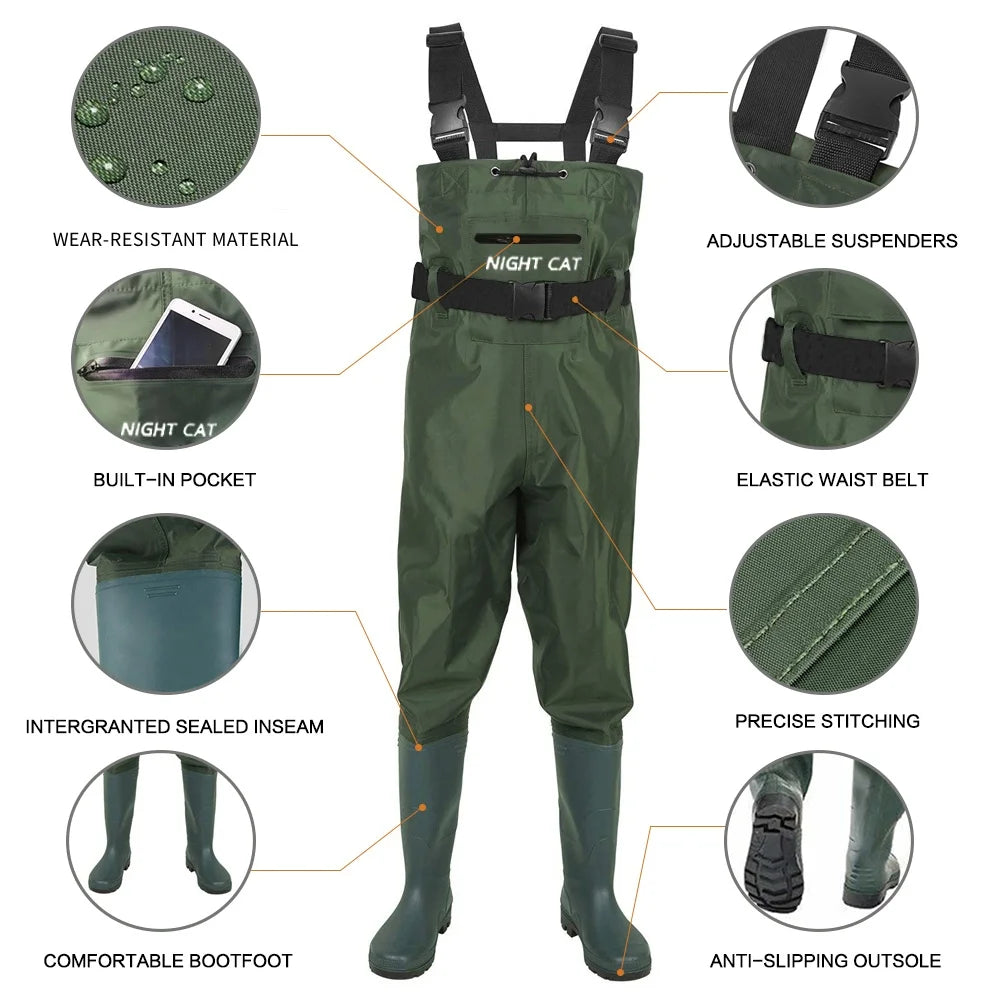 Night Cat Waterproof Hunting Fishing Chest Wader Breathable Nylon