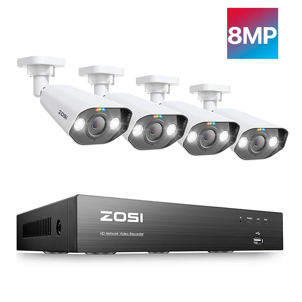 Zosi 8Ch 4K PoE CCTV Outdoor Security Camera Nvr Kit