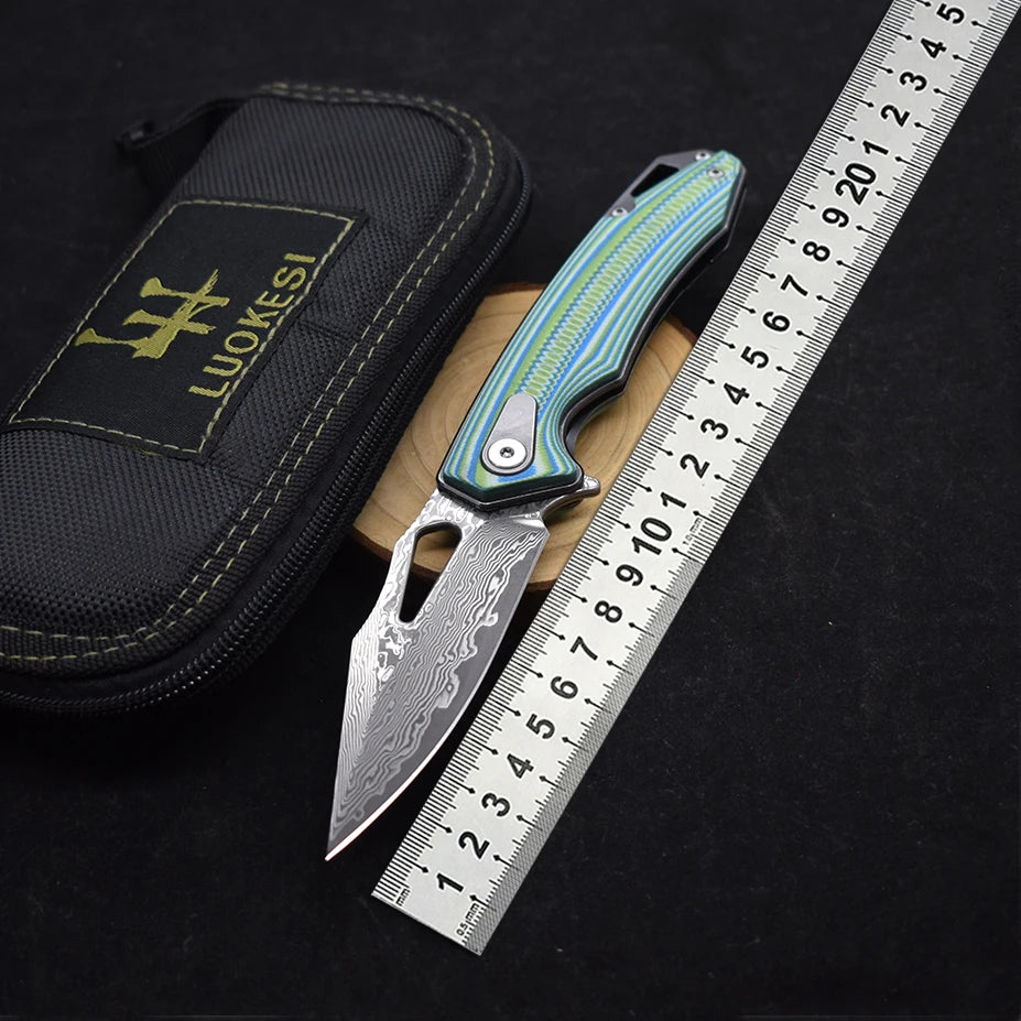 Blackdragon Damascus Steel Folding Knife With G10 Handle Clip