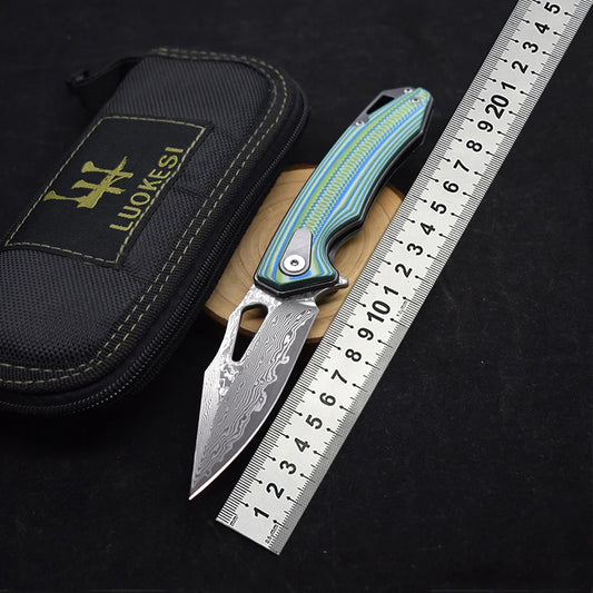 Blackdragon Damascus Steel Folding Knife With G10 Handle Clip