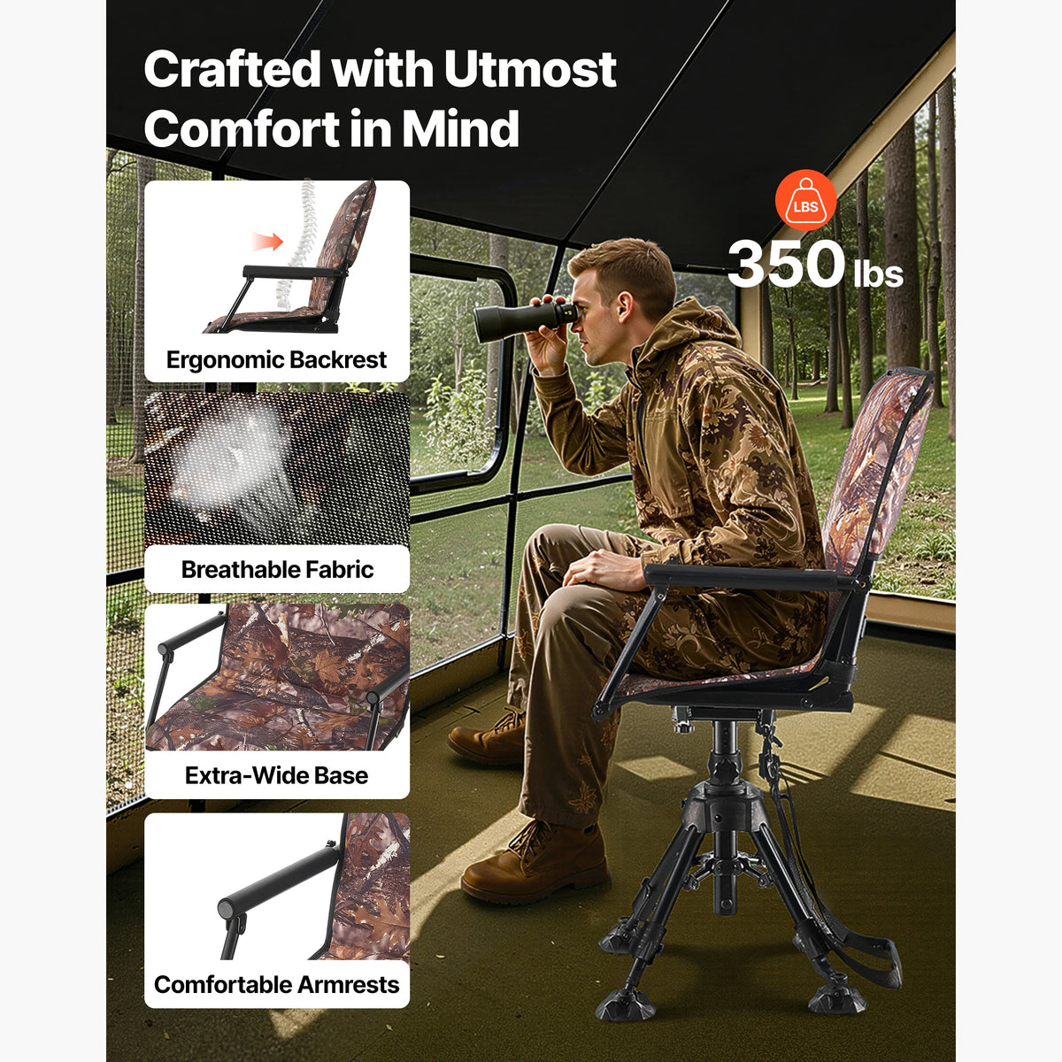 Foldable Silent Swivel Hunting Chair For Outdoor Camping Seating