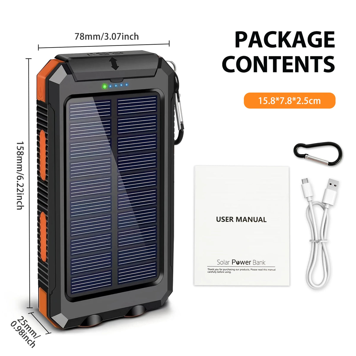 Portable Solar Power Bank With Led Flashlight Dual Usb Ports