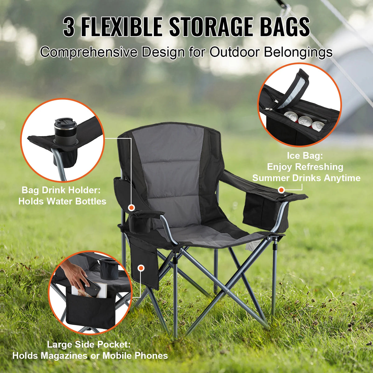 Vevor Portable Folding Chair With Padded Arms For Picnic
