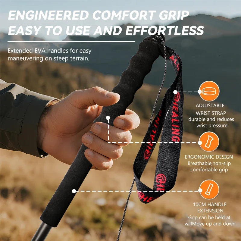 OKHEALING Carbon Fiber Foldable Antishock Trekking Poles For Hiking