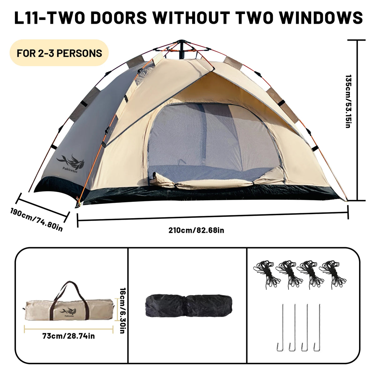 Pakicetus Automatic Pop Up Camping Tent Quick Setup Lightweight Shelter