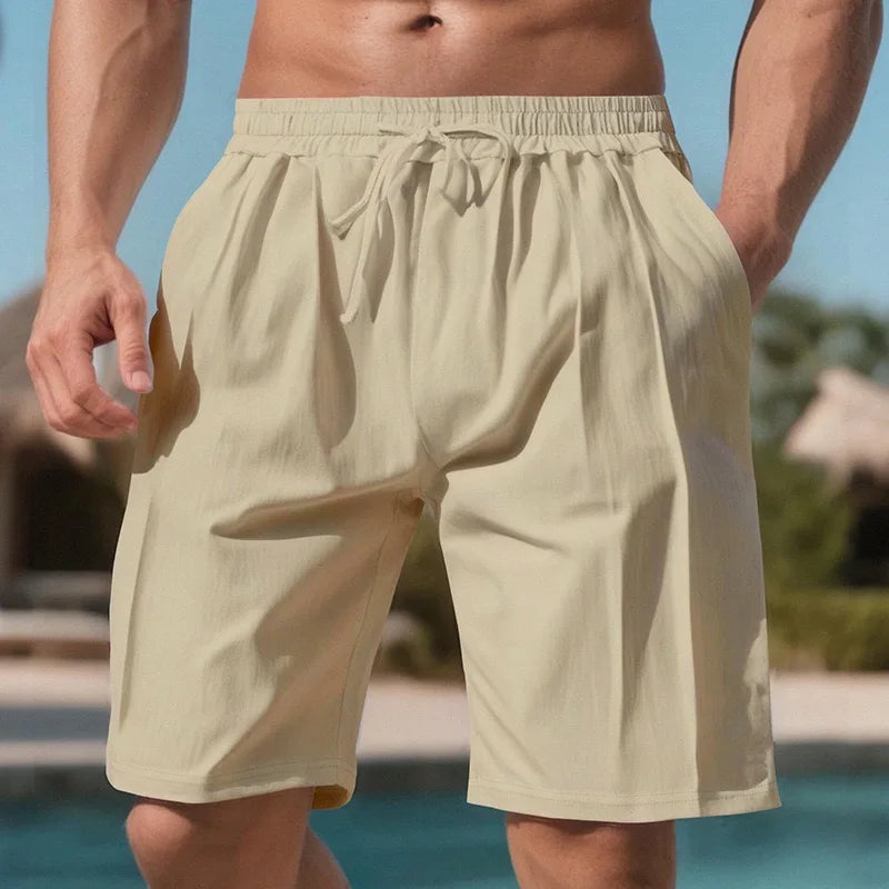 Men's Quick Dry Linen Swim Trunks With Side Pockets