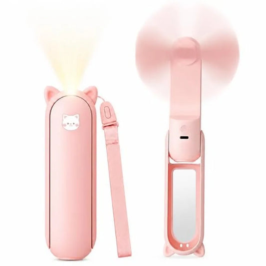 Handheld Fan With Mirror And Flashlight USB Rechargeable Portable