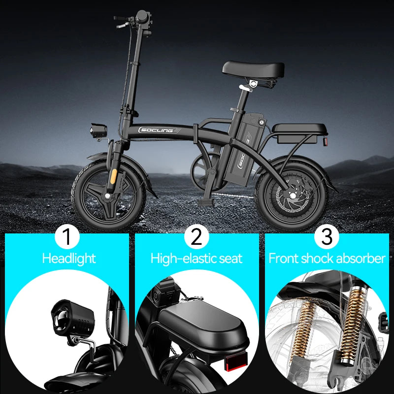 Compact Foldable Electric Bike With Rear Disc Brake And Cargo Basket
