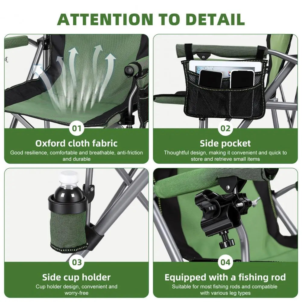 Heavy Duty Folding Fishing Chair With Rod Holder For Camping