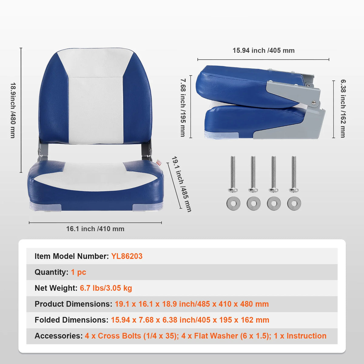 SucceBuy Folding Boat Seat With Thick Padded Cushion And Hinge