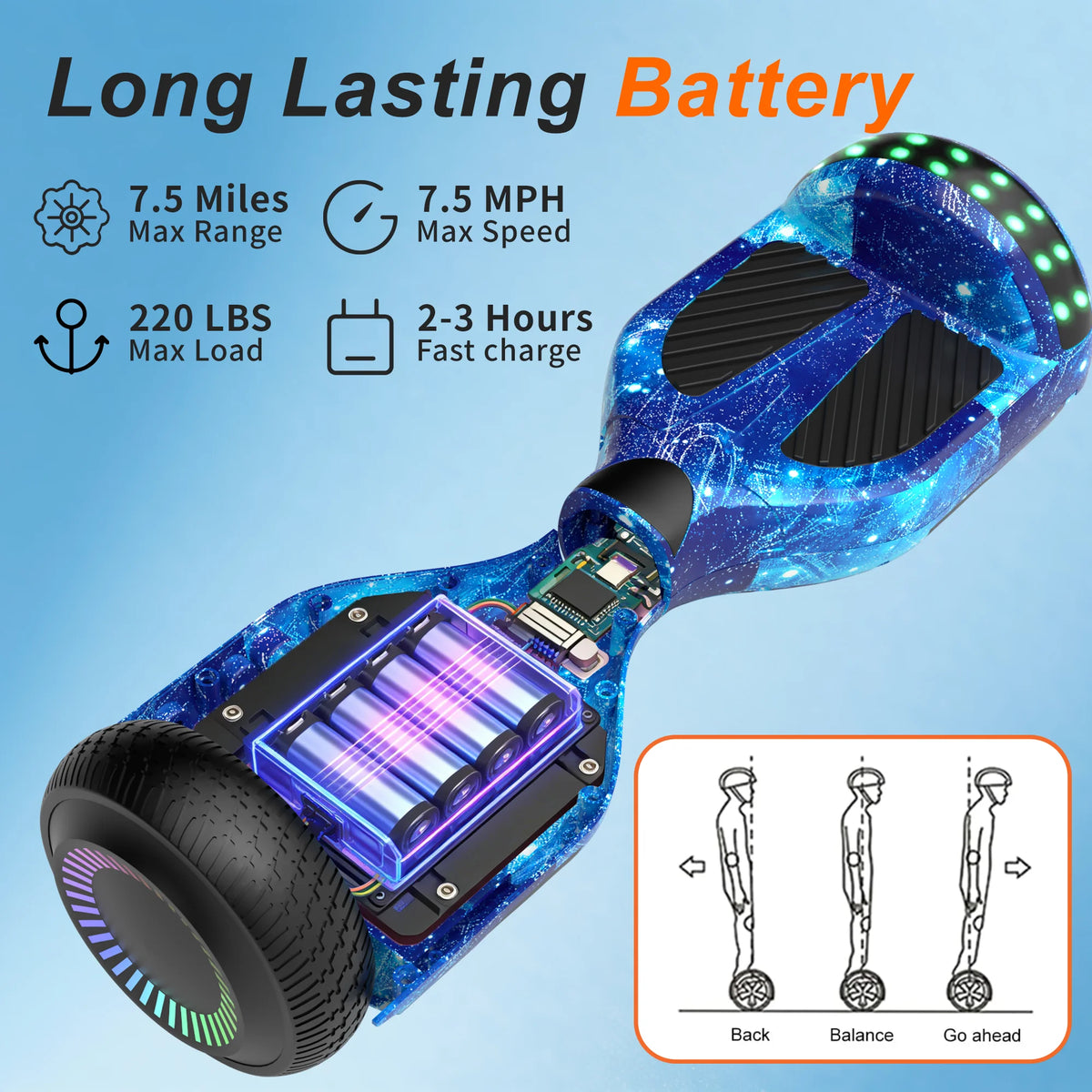 Commugo Self Balancing Hoverboard With Bluetooth Speaker And LED Lights